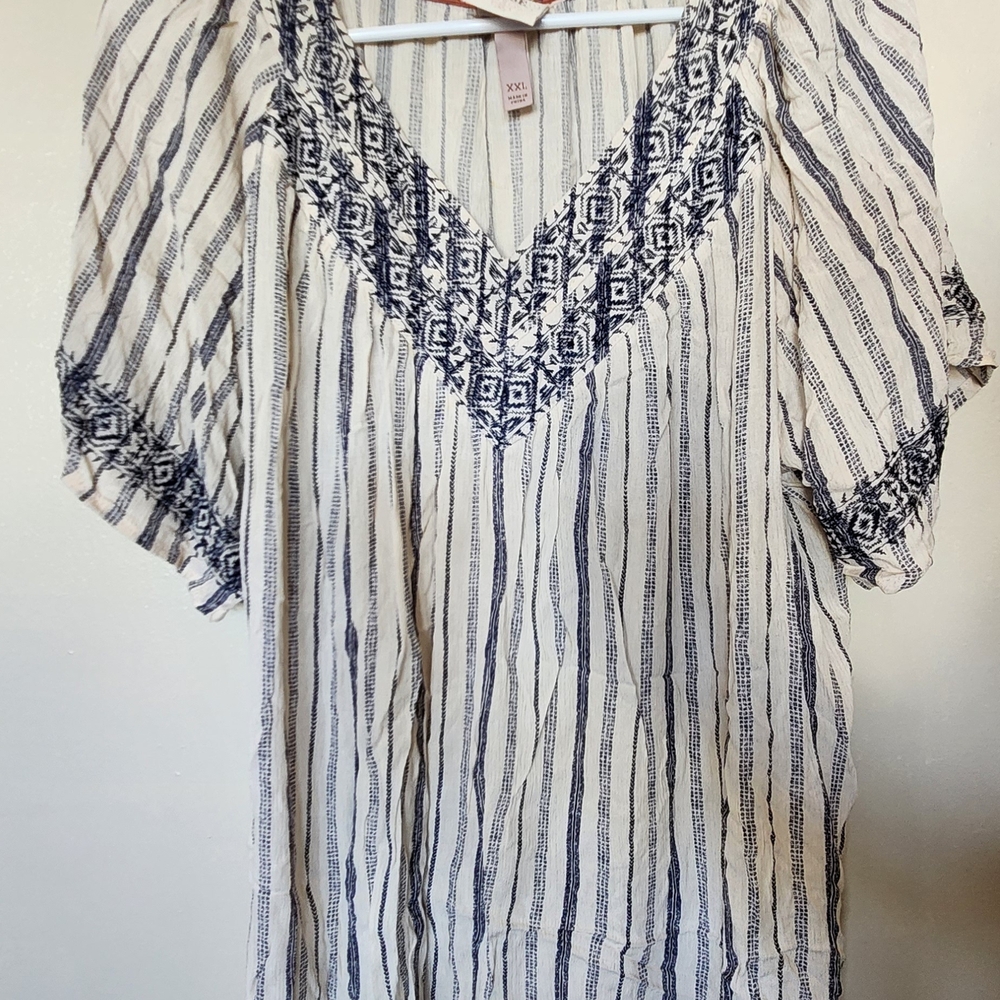 Knox Rose Navy and White Striped Blouse